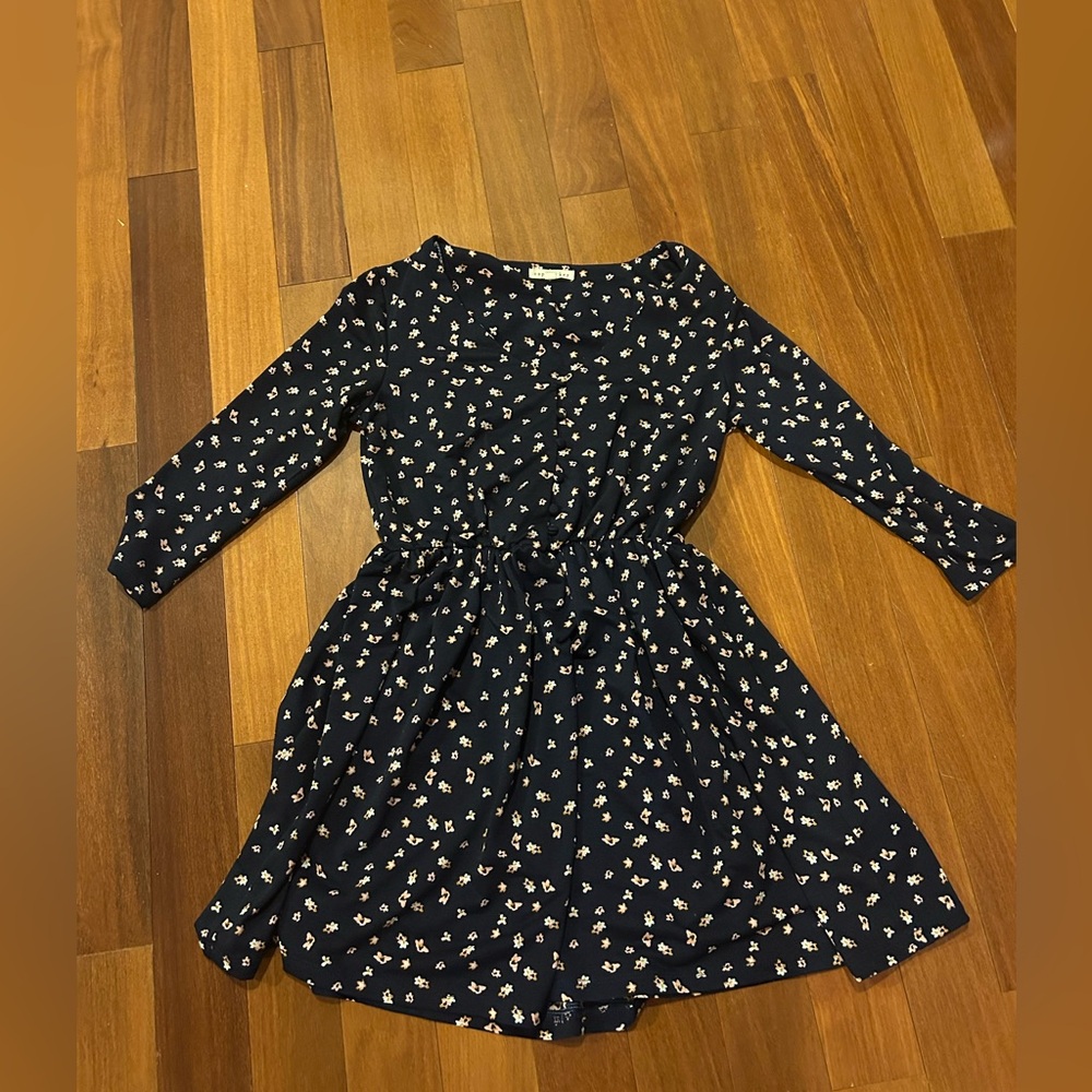 Copper Key Floral Navy Blue Short Dress Long Sleeve size XS